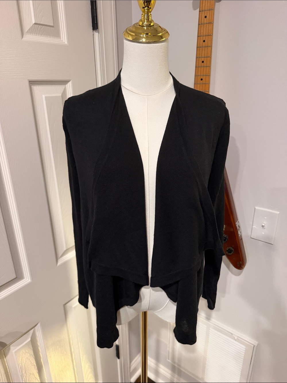 Ann Taylor Black Open-Front Draped Cardigan